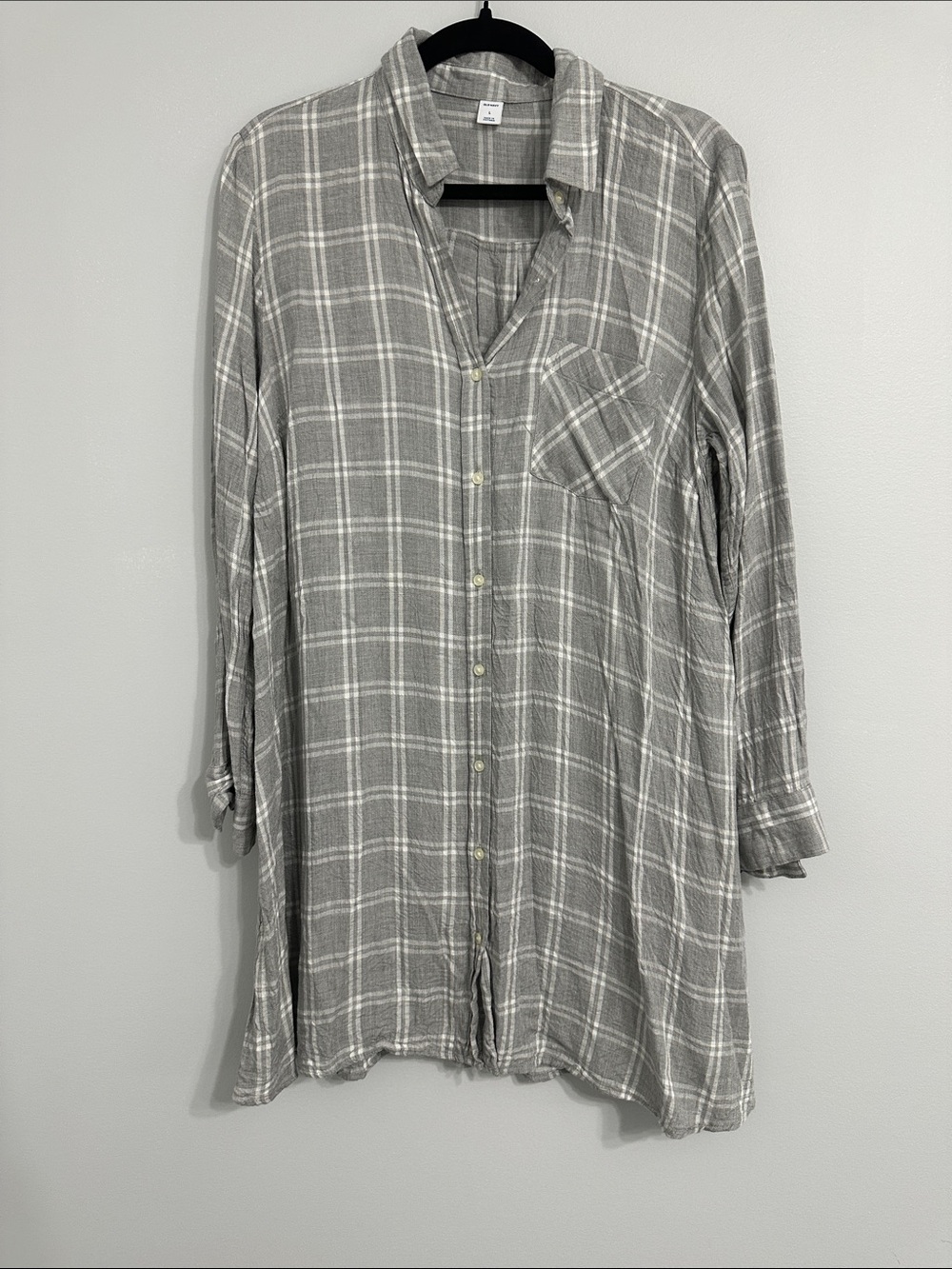 Old Navy Gray Plaid Long-Sleeve Tunic Dress